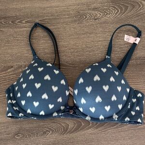 Blue Bra with Hearts Body by Victoria's Secret Push Up Bra 32C